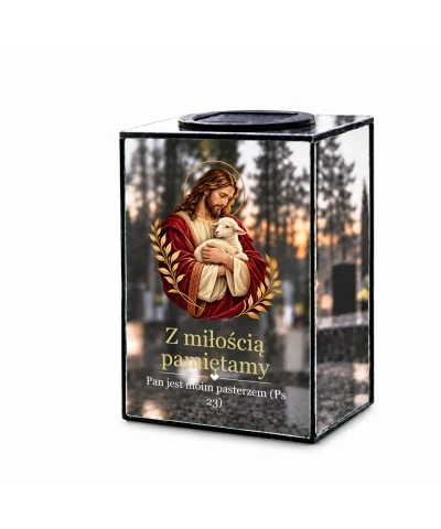 Znicz lustrzany solarny LED – Dobry Pasterz - widok główny