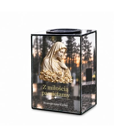 Znicz lustrzany solarny LED – Maryja wśród róż - widok główny