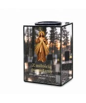 Znicz lustrzany solarny LED – Jezus Miłosierny sepia - widok główny