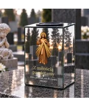 Znicz lustrzany solarny LED – Jezus Miłosierny sepia - widok produktu