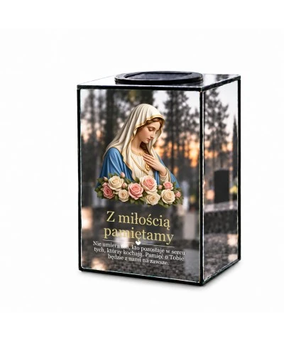 Znicz lustrzany solarny LED – Maryja z różami - widok główny