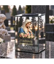 Znicz lustrzany solarny LED – Maryja z różami - widok produktu