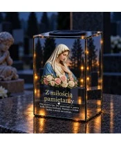 Znicz lustrzany solarny LED – Maryja z różami - widok produktu