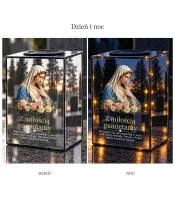 Znicz lustrzany solarny LED – Maryja z różami - widok produktu