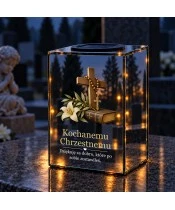 Znicz lustrzany solarny LED – Dla chrzestnego - krzyż i różaniec - widok produktu