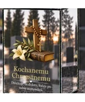 Znicz lustrzany solarny LED – Dla chrzestnego - krzyż i różaniec - widok produktu