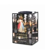 Znicz lustrzany solarny LED – Jezu ufam Tobie - widok główny
