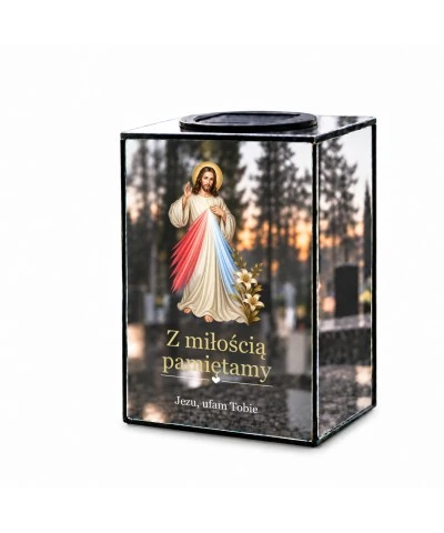 Znicz lustrzany solarny LED – Jezu ufam Tobie - widok główny