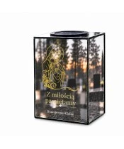 Znicz lustrzany solarny LED – Jezus w złotym konturze - widok główny