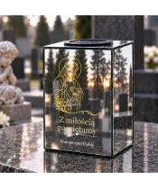 Znicz lustrzany solarny LED – Jezus w złotym konturze - widok produktu