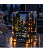 Znicz lustrzany solarny LED – Jezus w złotym konturze - widok produktu