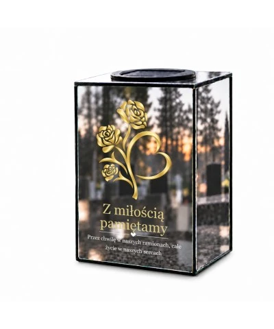 Znicz lustrzany solarny LED – Kwiaty serce - widok główny