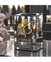 Znicz lustrzany solarny LED – Kwiaty serce - widok produktu