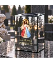 Znicz lustrzany solarny LED – Jezus Miłosierny z gałązkami oliwnymi - widok produktu
