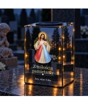 Znicz lustrzany solarny LED – Jezus Miłosierny z gałązkami oliwnymi - widok produktu