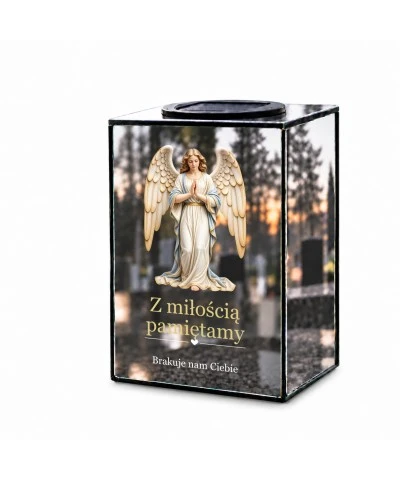 Znicz lustrzany solarny LED – Modlący się anioł - widok główny