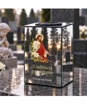 Znicz lustrzany solarny LED – Jezus z liliami - widok produktu
