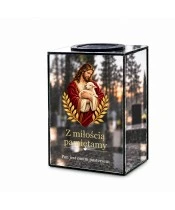 Znicz lustrzany solarny LED – Dobry Pasterz - widok główny