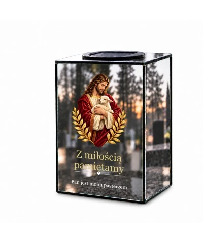 Znicz lustrzany solarny LED – Dobry Pasterz - widok główny