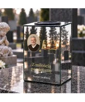 Znicz lustrzany solarny LED – Księga z różańcem i liliami ze zdjęciem - widok produktu