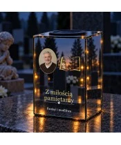 Znicz lustrzany solarny LED – Księga z różańcem i liliami ze zdjęciem - widok produktu