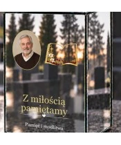Znicz lustrzany solarny LED – Księga z różańcem i liliami ze zdjęciem - widok produktu