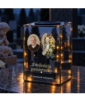 Znicz lustrzany solarny LED – Anioł z krzyżem ze zdjęciem - widok produktu