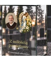 Znicz lustrzany solarny LED – Anioł z krzyżem ze zdjęciem - widok produktu