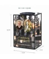 Znicz lustrzany solarny LED – Anioł z krzyżem ze zdjęciem - widok produktu