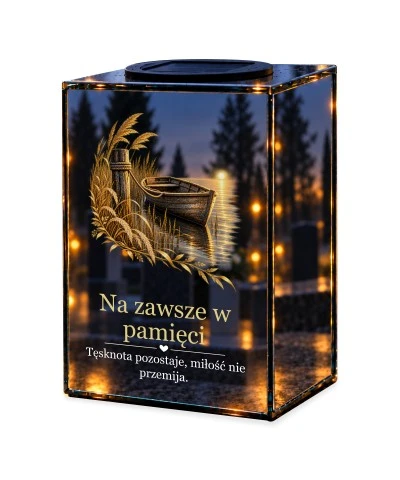 Znicz lustrzany solarny LED – Cichy brzeg — noc, białe tło