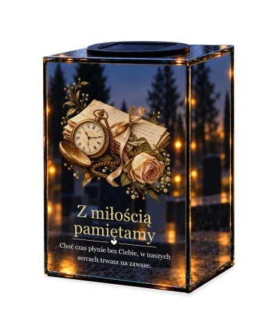 Znicz lustrzany solarny LED – Zatrzymany czas — noc, białe tło