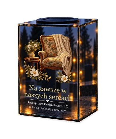 Znicz lustrzany solarny LED – Pusty fotel — noc, białe tło