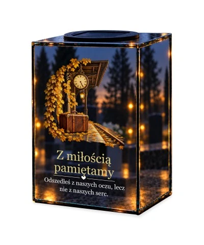 Znicz lustrzany solarny LED – Dawny peron — noc, białe tło