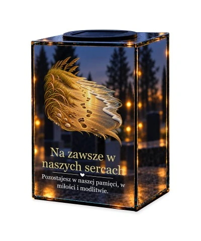 Znicz lustrzany solarny LED – Ślady na piasku — noc, białe tło