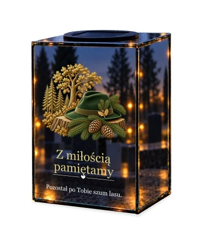 Znicz lustrzany solarny LED – Leśnik — szum lasu — noc, białe tło