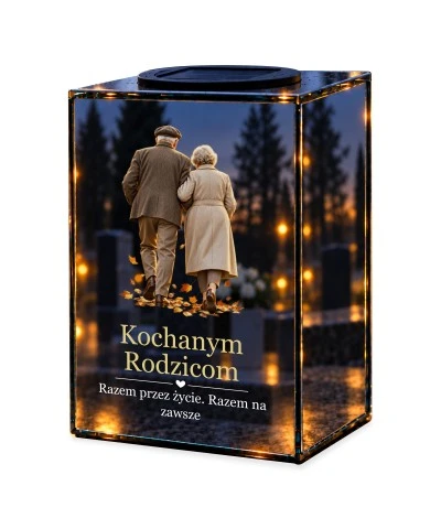 Znicz lustrzany solarny LED – Dla Rodziców – Wspólna droga — rodzice — noc, białe tło