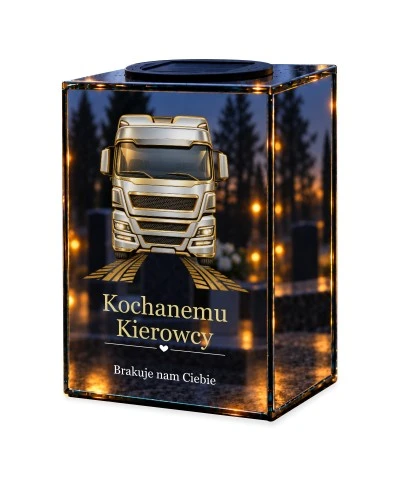 Znicz lustrzany solarny LED – Kierowca TIR — pamięć na zawsze — noc, białe tło