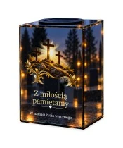 Znicz lustrzany solarny LED – Golgota — noc, białe tło