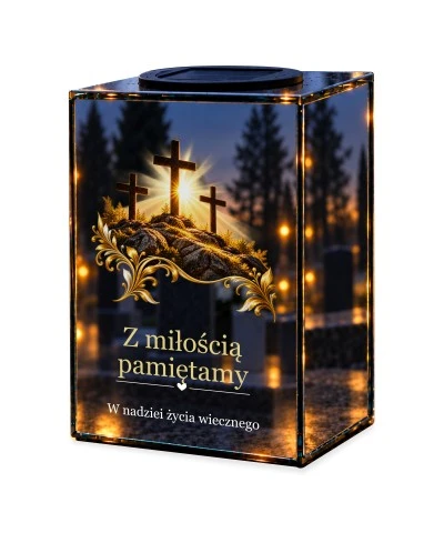 Znicz lustrzany solarny LED – Golgota — noc, białe tło