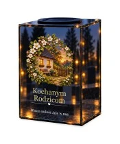 Znicz lustrzany solarny LED – Dla Rodziców – Dom dzieciństwa — noc, białe tło