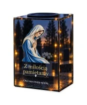 Znicz lustrzany solarny LED – Maryja w modlitwie — noc, białe tło