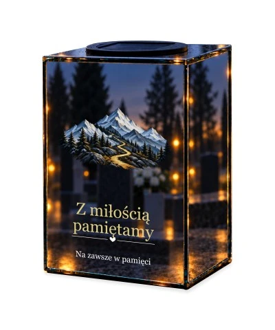 Znicz lustrzany solarny LED – Górski szlak — noc, białe tło