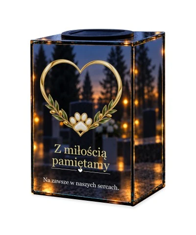 Znicz lustrzany solarny LED – Pamięci ukochanego psa — noc, białe tło