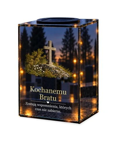 Znicz lustrzany solarny LED – Światło wspomnień dla brata — noc, białe tło