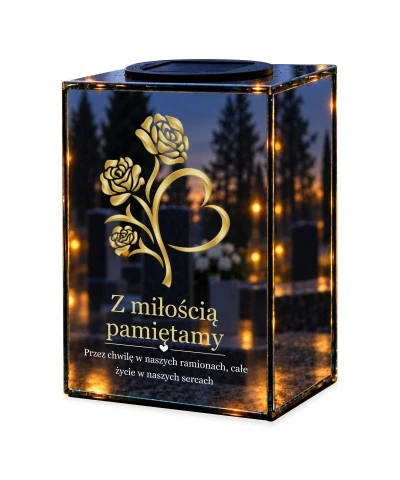 Znicz lustrzany solarny LED – Kwiaty serce