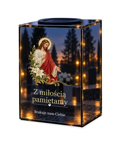 Znicz lustrzany solarny LED – Jezus z liliami
