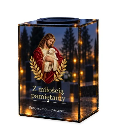 Znicz lustrzany solarny LED – Dobry Pasterz