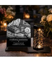 Znicz solarny – Pamięć i modlitwa – czarno-biały - widok produktu