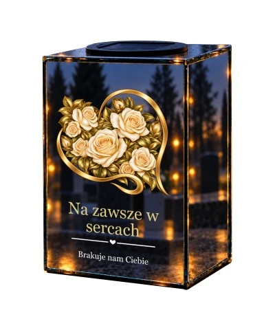 Znicz lustrzany solarny LED – Serce pełne róż