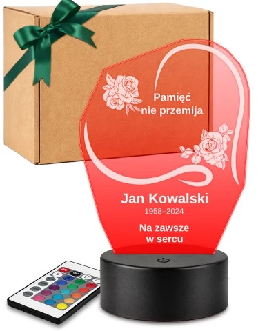 Personalizowana lampka pamięci LED – Światło pamięci – Serce z dwiema gałązkami róż — widok 1